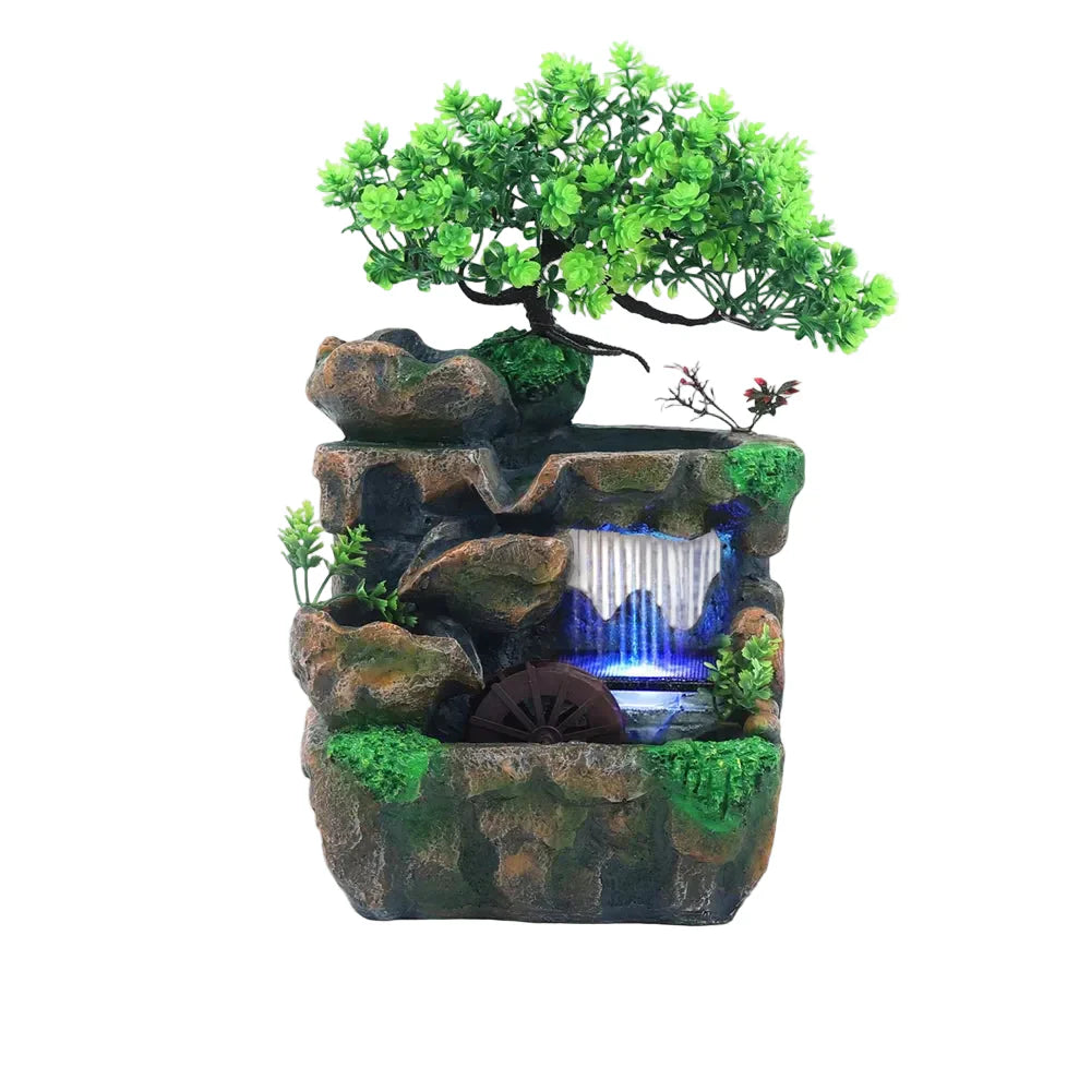 Fontaine décorative de bureau avec éclairage LED – Cascade intérieure en résine 220V