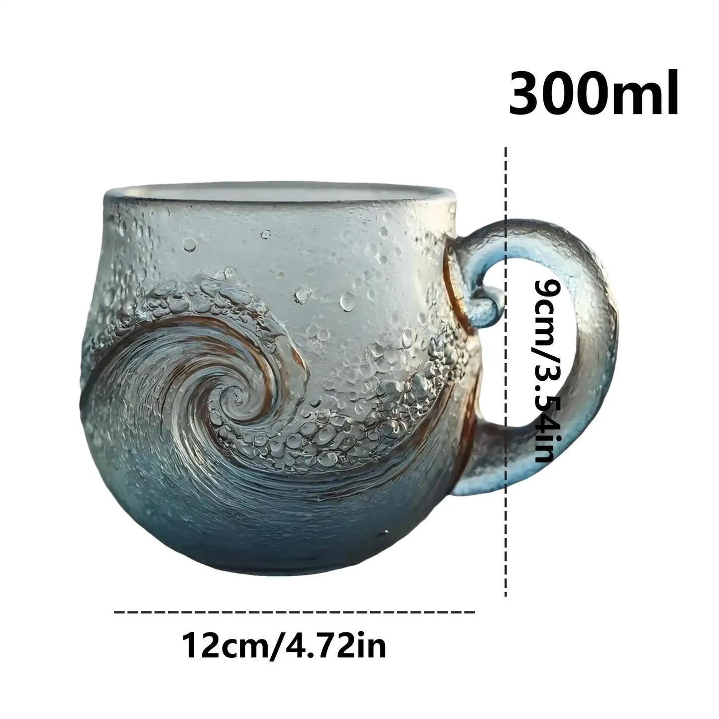 Tasse en verre transparent 300 ml avec poignée – Verre ondulé pour café et boissons chaudes ou froides