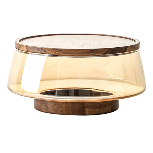Bol à salade en verre avec base et couvercle en bois d’acacia – Plateau de service multifonction
