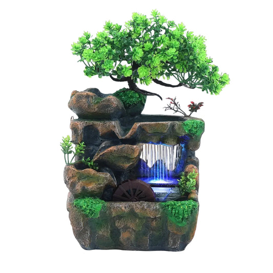 Fontaine décorative de bureau avec éclairage LED – Cascade intérieure en résine 220V